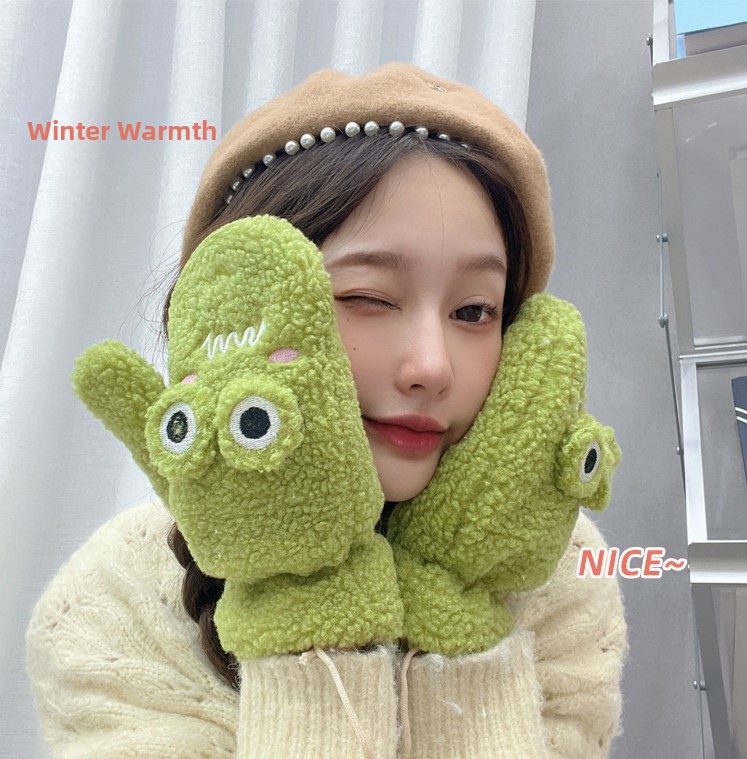 한국 스타일 귀여운 녹색 만화 개구리 장갑 여성용 야외 - Wool Glove Lined 리뷰 및 가격
